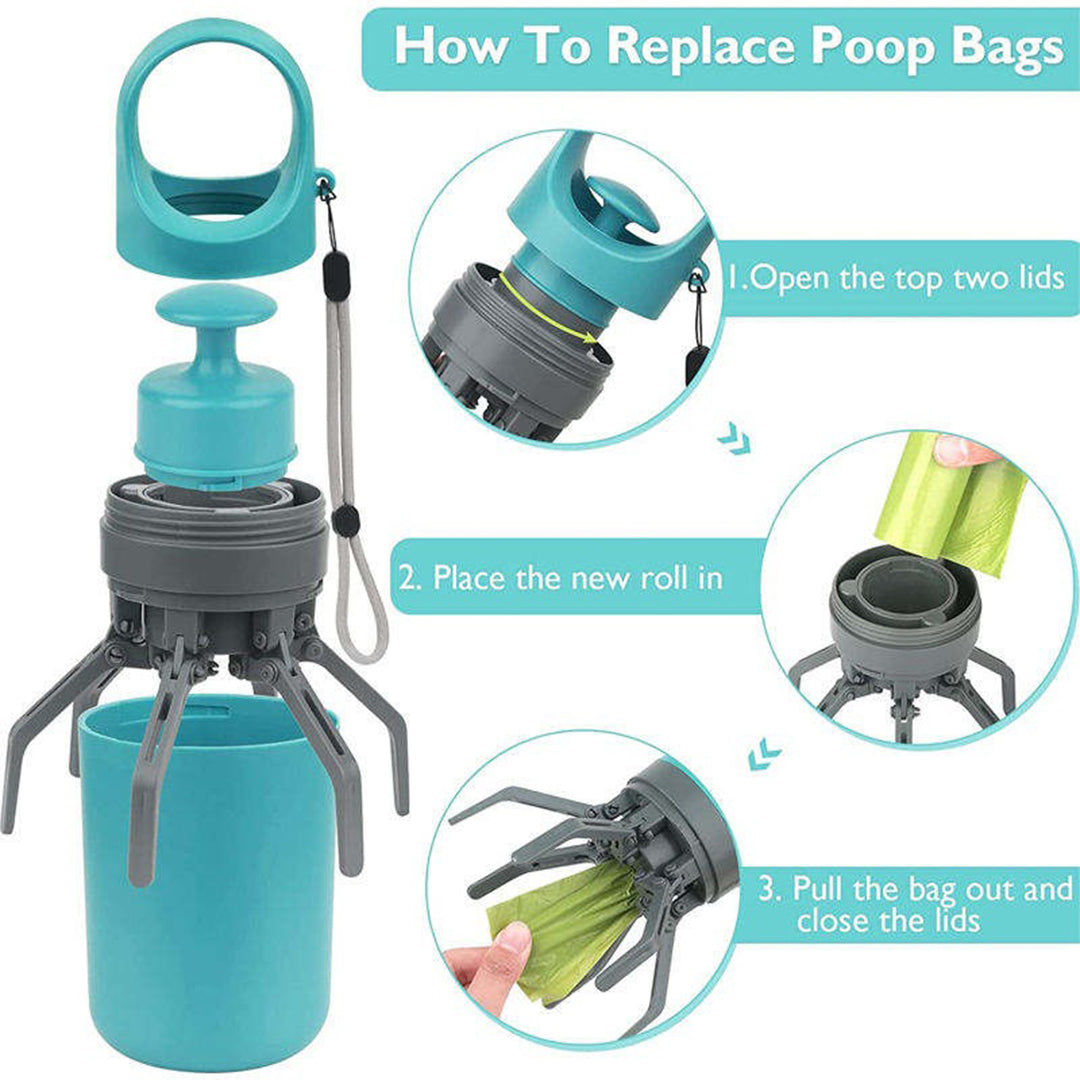 Paws & Go: Portable Poop Scooper Claw with Built-in Poop Bag Dispenser